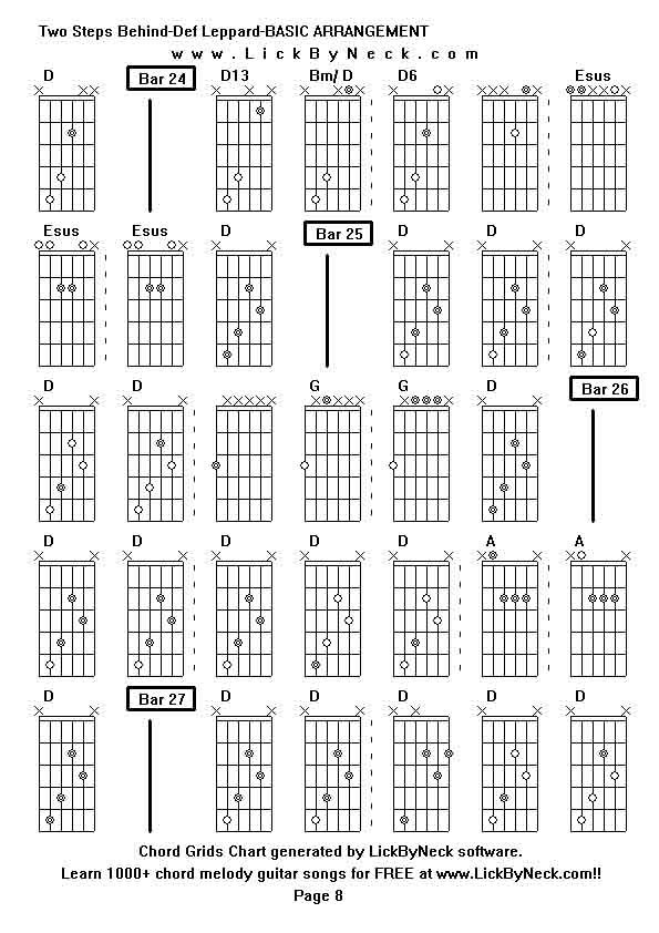 Chord Grids Chart of chord melody fingerstyle guitar song-Two Steps Behind-Def Leppard-BASIC ARRANGEMENT,generated by LickByNeck software.